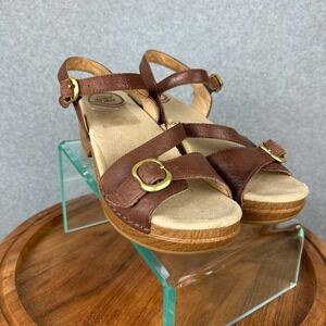 Dansko Tiffani Brown Leather Platform Wedge Sandals 38 Adjustable